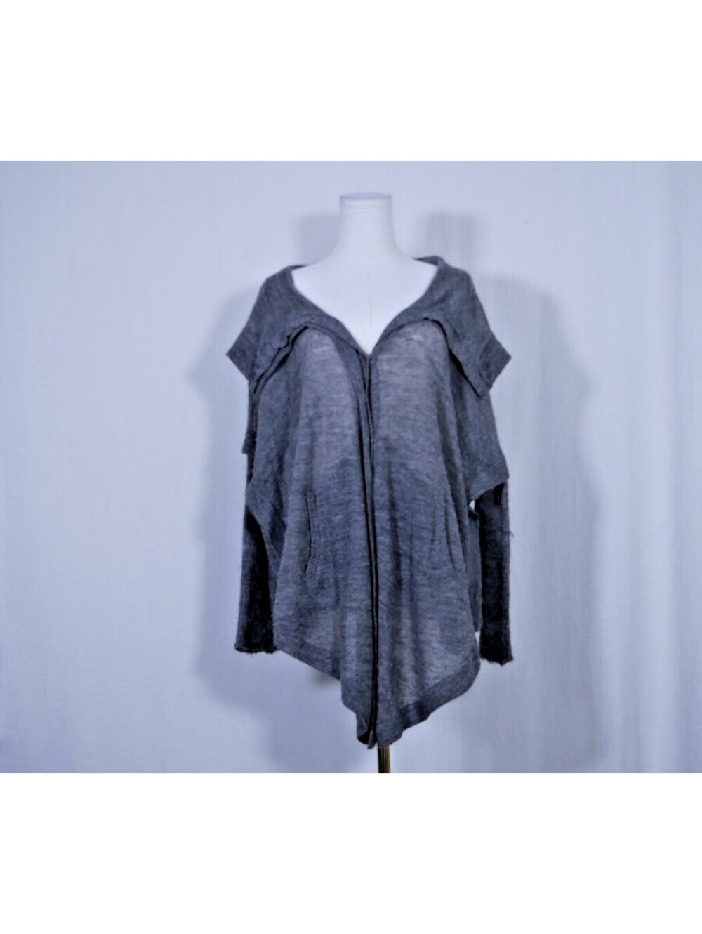 Helmut Lang Grey Open-Weave Hooded Longline Cardigan Duster Women's Size Small